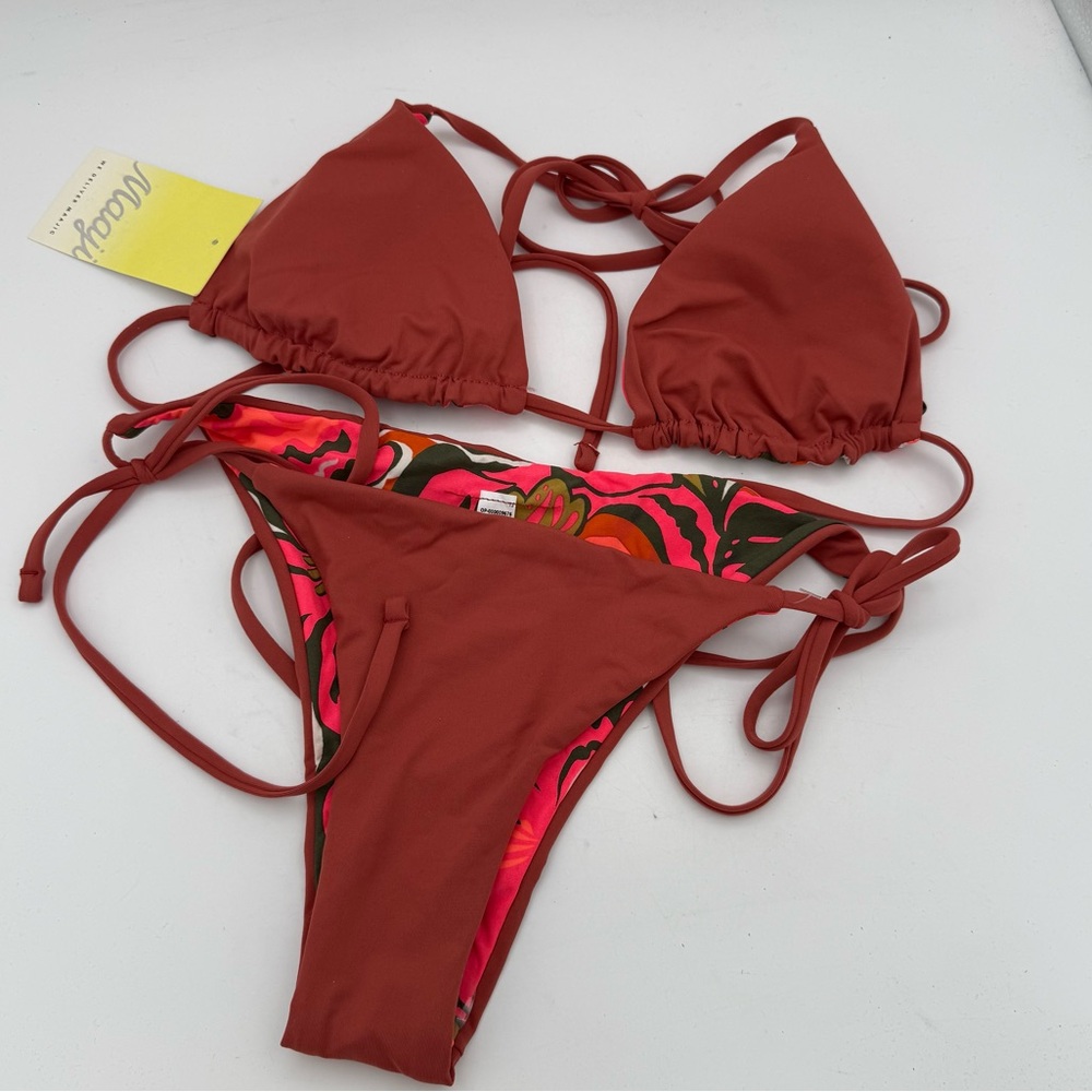 Maaji - New women’s reversible bikini set printed & solid swimsuit string ties M - Picture 3 of 6